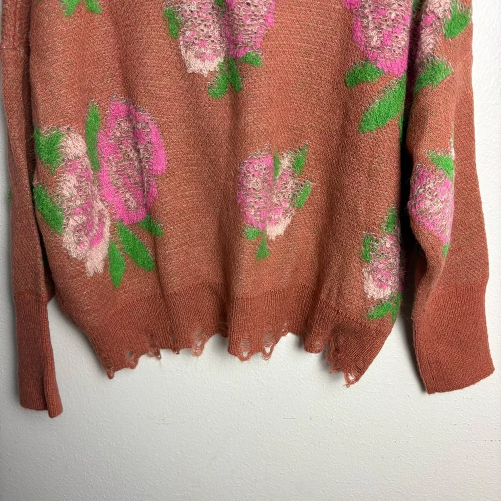 Anthropologie Floral Distressed Drop Shoulder Sweater Size Small - Picture 11 of 15
